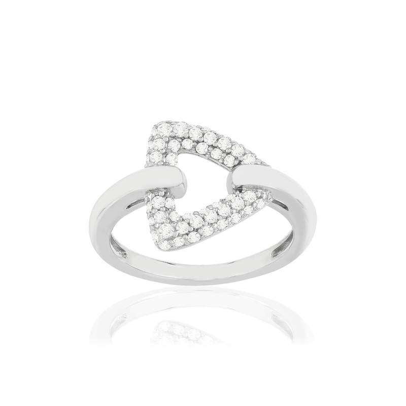Bague argent 925 zirconias, motif triangle - vue 1