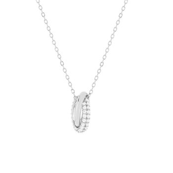 Collier argent 925 zirconias 42 à 45 cm, motif anneaux entrelacés
