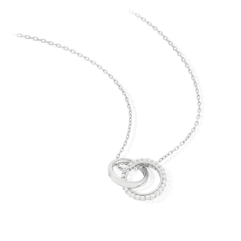 Collier argent 925 zirconias 42 à 45 cm, motif anneaux entrelacés - vue D1