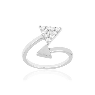 Bague argent 925 zirconias, motif triangle - vue 1