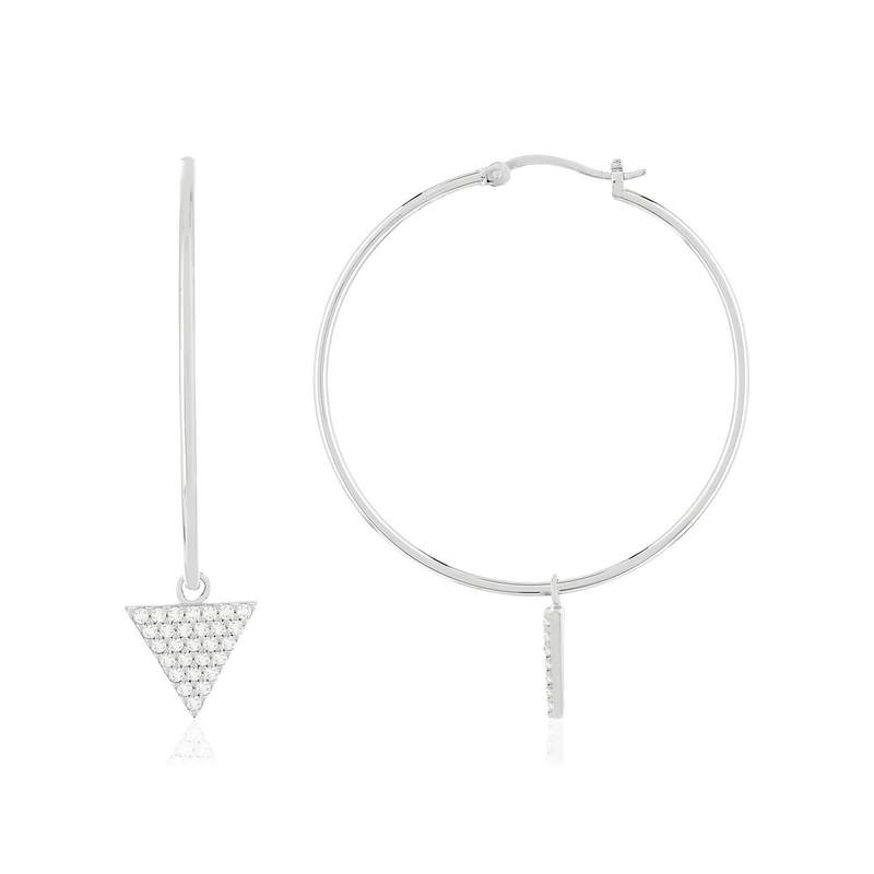 Créoles argent 925 zirconias, motif triangle - vue 1