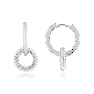 Créoles argent 925 zirconias, motif cercle - vue 1