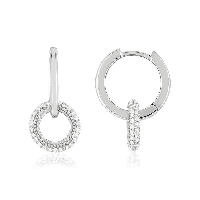 Créoles argent 925 zirconias, motif cercle - vue 1