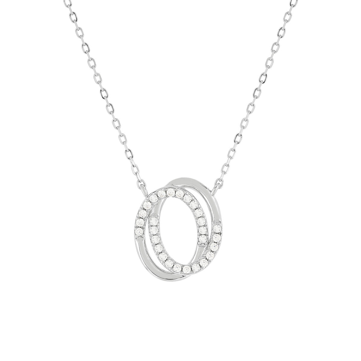 Collier argent 925 zirconias 45 cm motif anneaux