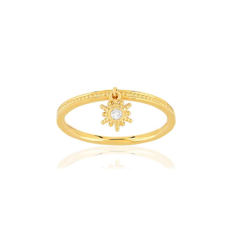 Bague plaqué or zirconias motif soleil - vue 1