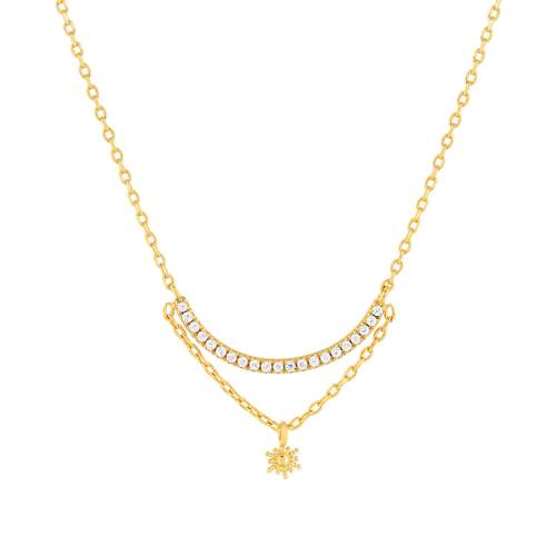 Collier plaqué or zirconias 45 cm motif soleil