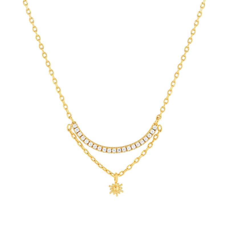 Collier plaqué or zirconias 45 cm motif soleil - vue 1