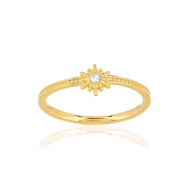 Bague plaqué or zirconia motif soleil - vue 1
