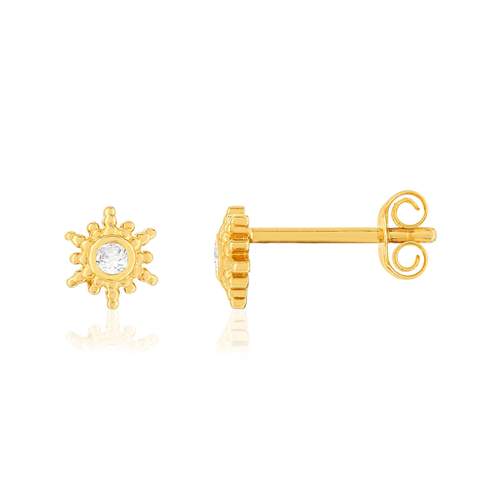 Boucles d'oreilles plaqué or zirconias motif soleil