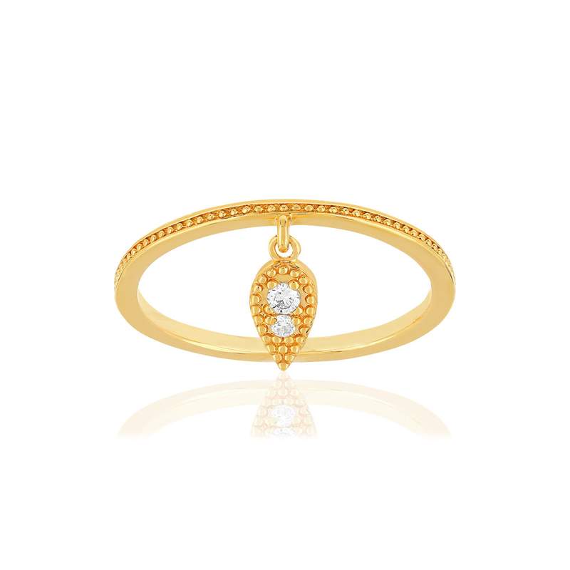 Bague plaqué or zirconias motif goutte - vue 1