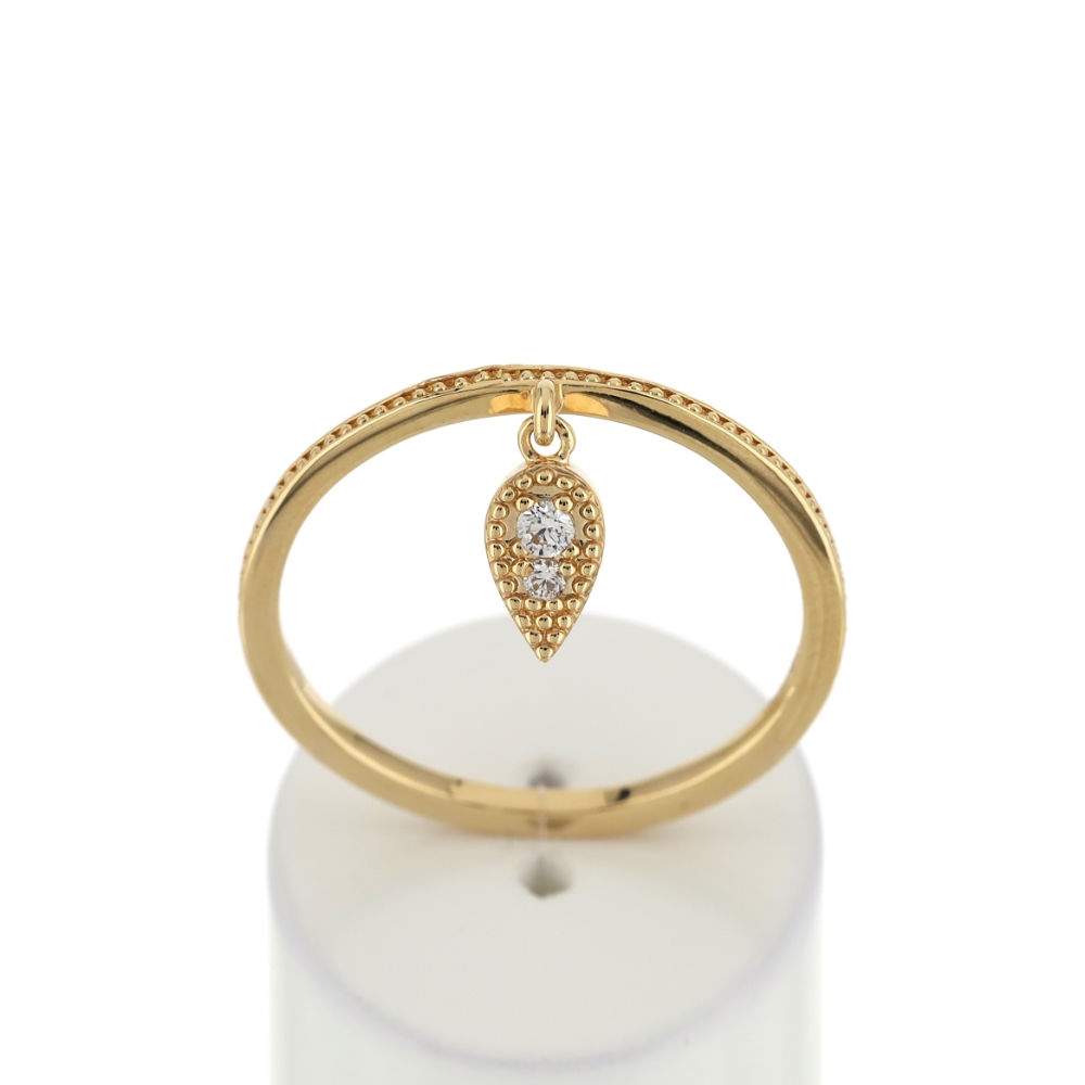 Bague plaqué or zirconias motif goutte - vue 1