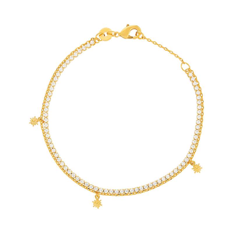 Bracelet plaqué or zirconias 18 cm motif soleil - vue 1