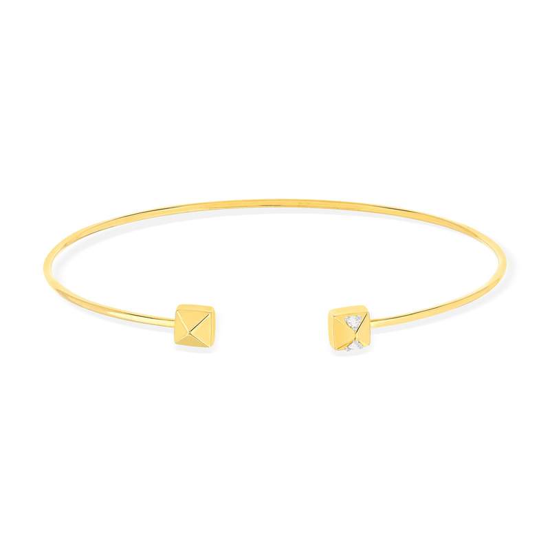 Stijve armband van 375 geelgoud met diamanten in piramidevorm - afbeelding 1