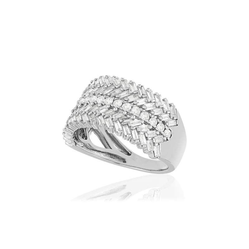 Bague or blanc 750 diamants - vue D1