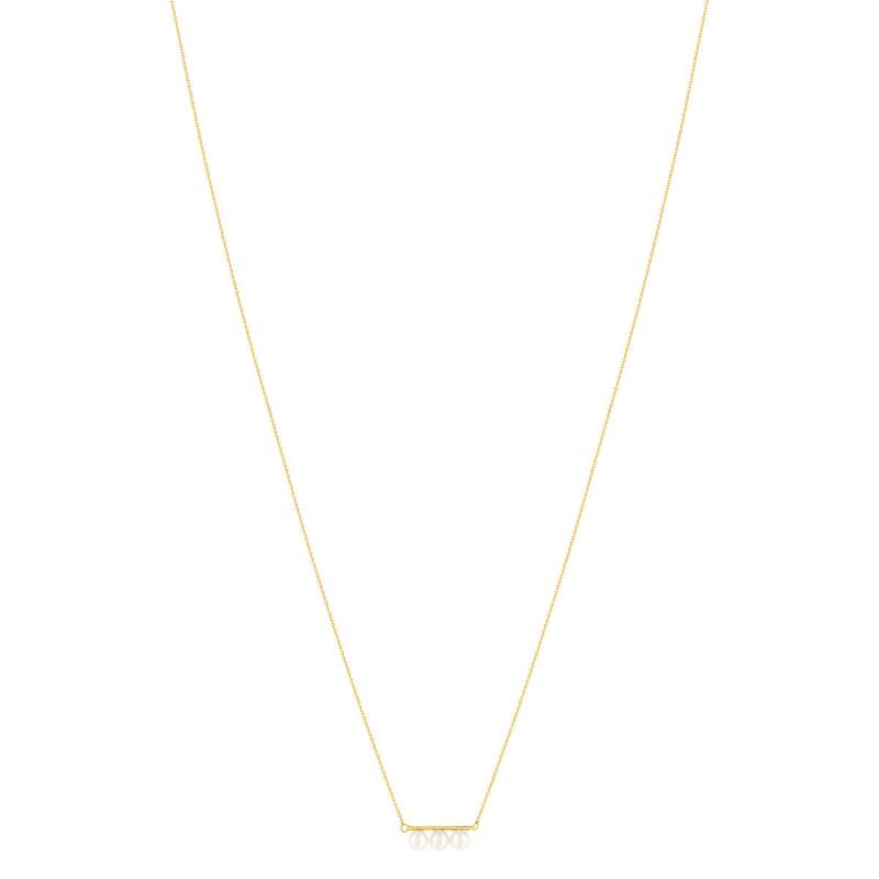 Yellow gold necklace 375 chinese cultured pearls 42 cm - view 2