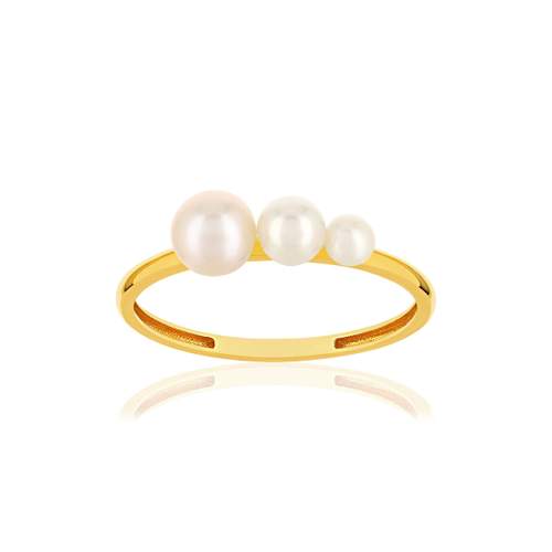 Bague or jaune 375 perles de culture de chine