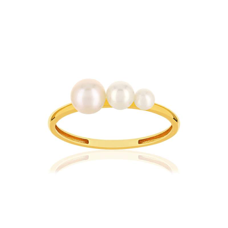 Bague or jaune 375 perles de culture de chine - vue 1