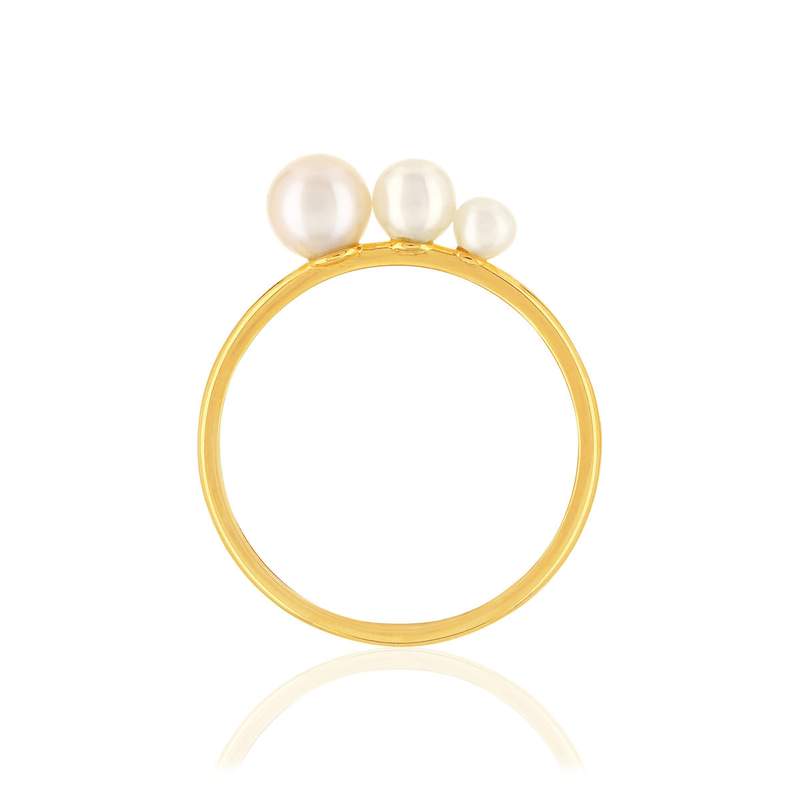Bague or jaune 375 perles de culture de chine - vue 2