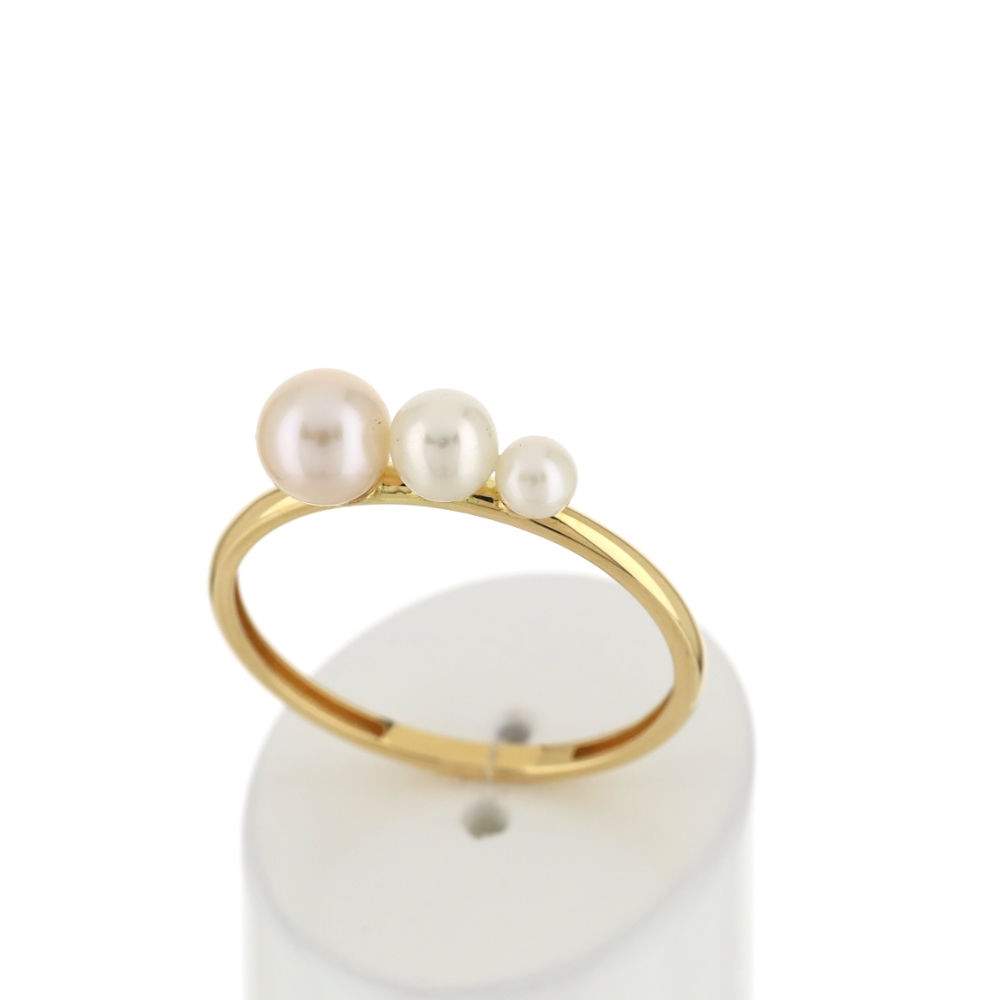 Bague or jaune 375 perles de culture de chine - vue 2