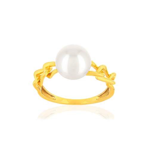 Bague or jaune 375 perle de culture de chine