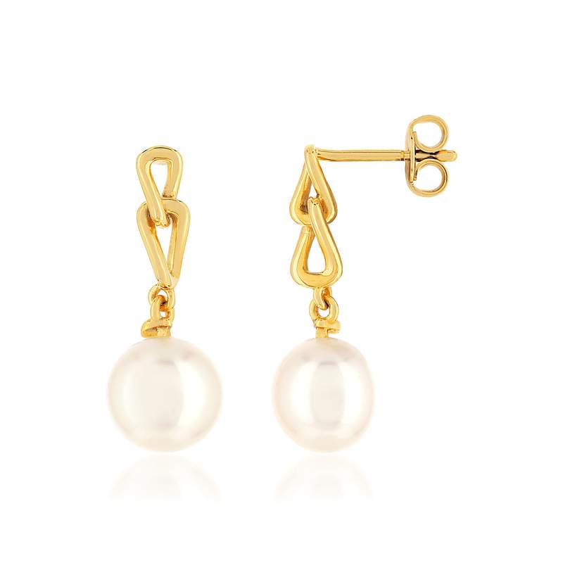 375 yellow gold earrings with Chinese cultured pearls - view 1