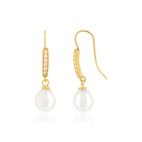 Boucles d'oreilles or jaune 375 perles de culture de chine zirconias