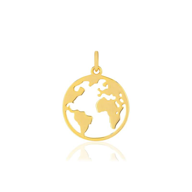 Pendentif or jaune 375 motif globe terrestre - vue 1