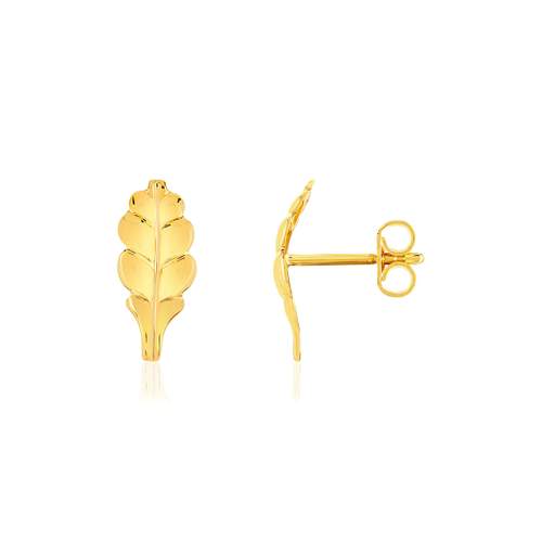 Earrings, yellow gold 375, leaf motif