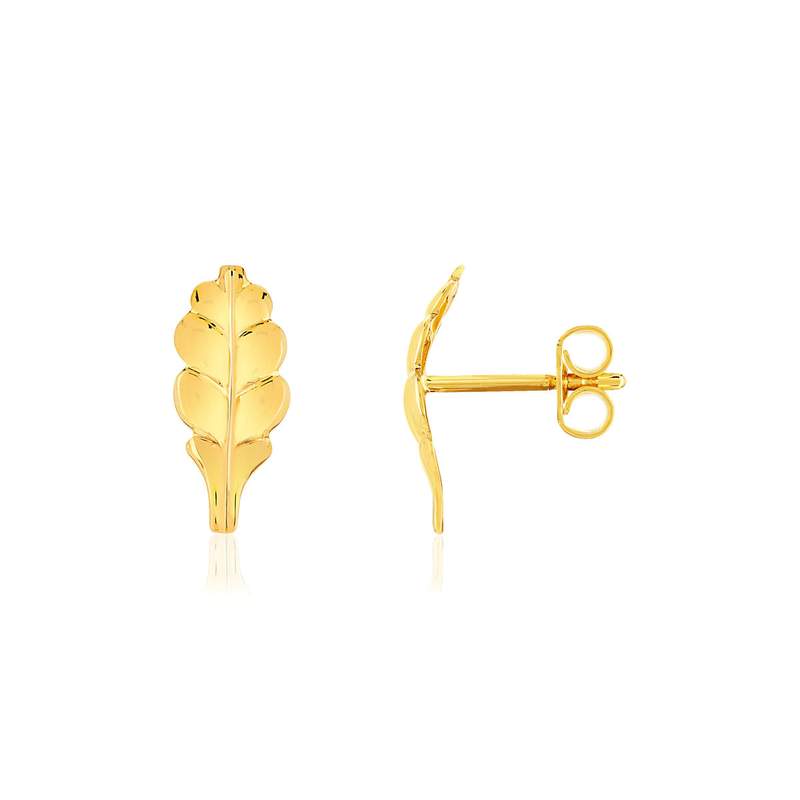 Boucles d'oreilles or jaune 375 motif feuille - vue 1