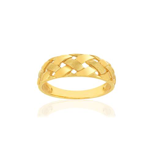 Bague or jaune 375 motif tressé, effet brossé et poli
