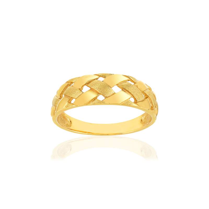 Bague or jaune 375 motif tressé, effet brossé et poli - vue 1