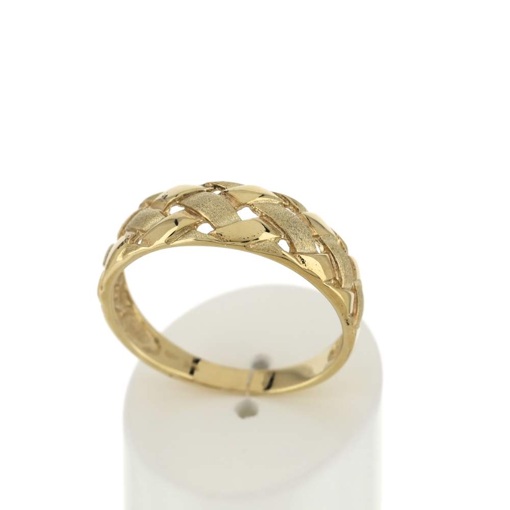 Bague or jaune 375 motif tressé, effet brossé et poli - vue 2