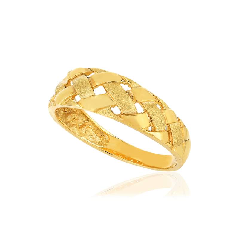 Bague or jaune 375 motif tressé, effet brossé et poli - vue D1