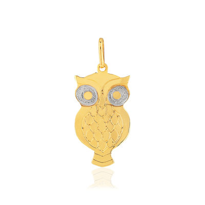 Pendentif or 375 2 tons, motif hibou - vue 1