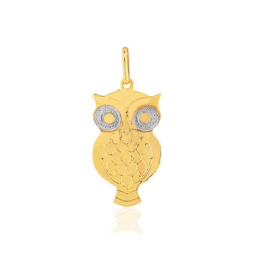 Pendentif or 375 2 tons, motif hibou