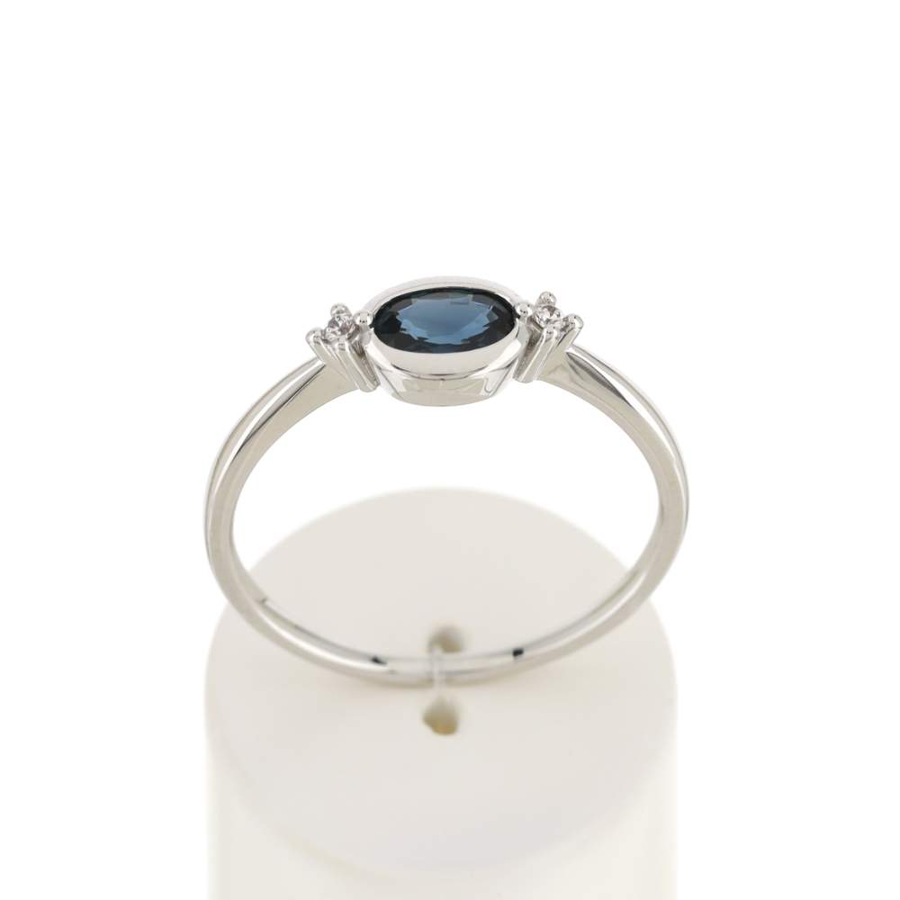Bague or blanc 375 saphir diamants - vue 1