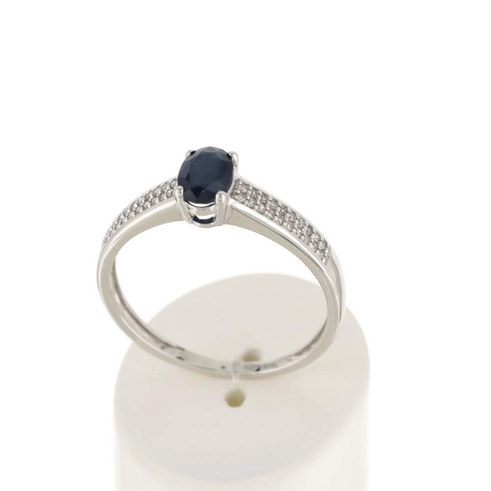 Bague or blanc 375 saphir diamants - vue 2