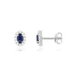 Boucles d'oreilles or blanc 750 saphirs diamants - vue 1