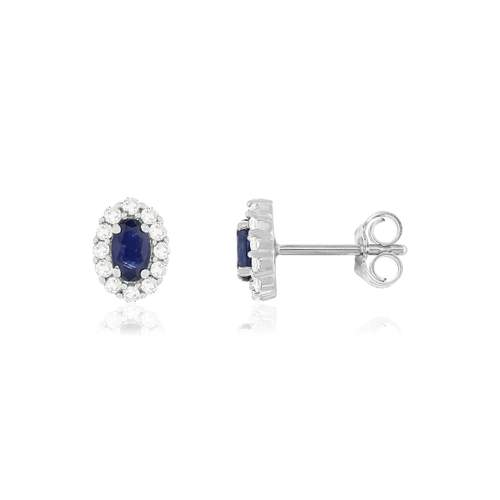Boucles d'oreilles or blanc 750 saphirs diamants
