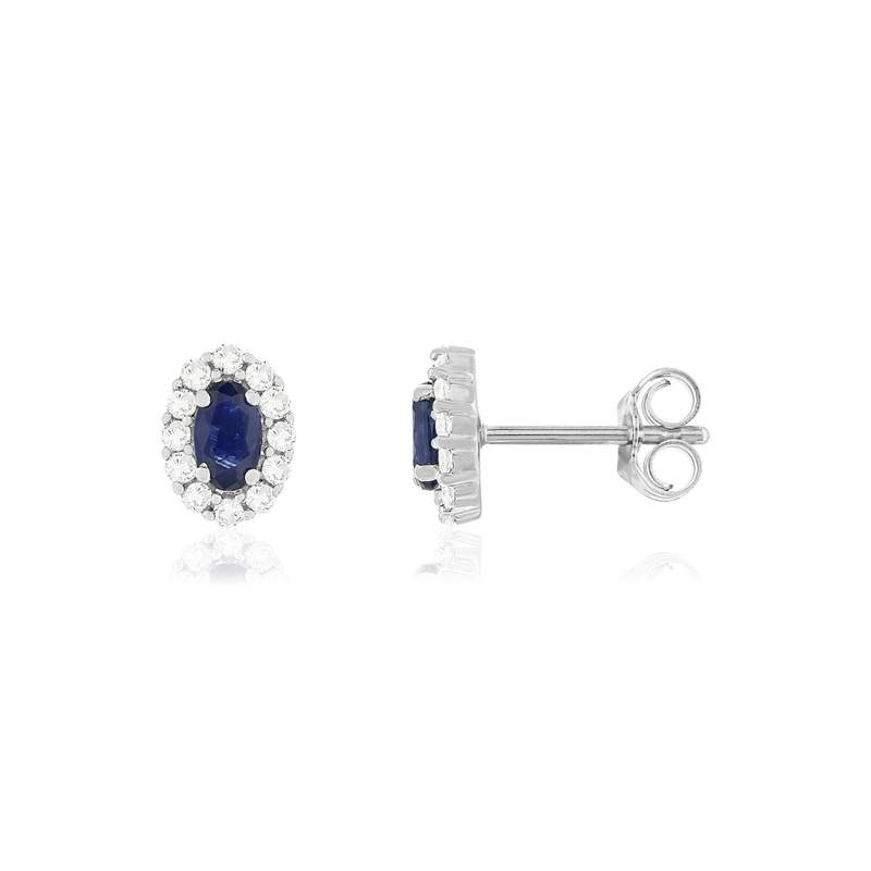 Boucles d'oreilles or blanc 750 saphirs diamants - vue 1