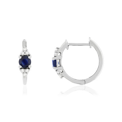 Boucles d'oreilles or blanc 375 saphirs diamants - vue 1