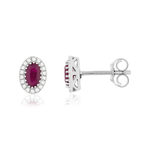 Boucles d'oreilles or blanc 750 rubis diamants - vue 1