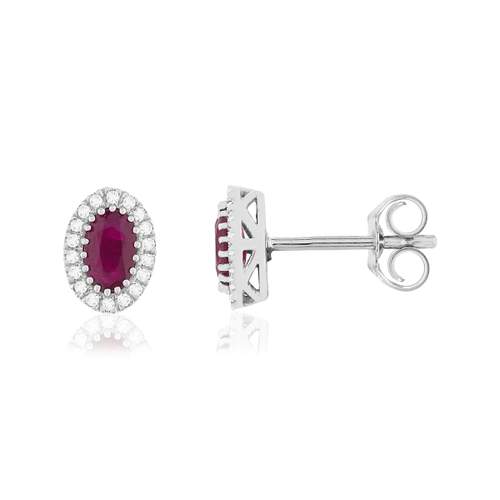 Boucles d'oreilles or blanc 750 rubis diamants