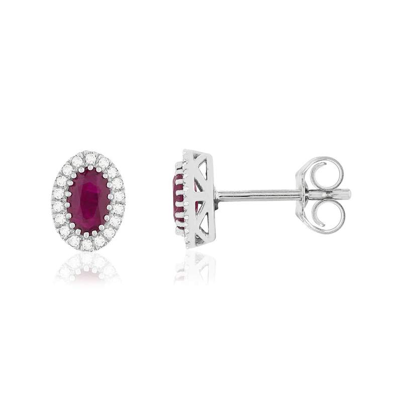 Boucles d'oreilles or blanc 750 rubis diamants - vue 1