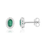 Boucles d'oreilles or blanc 750 émeraudes diamants - vue 1