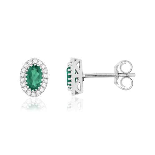 Boucles d'oreilles or blanc 750 émeraudes diamants