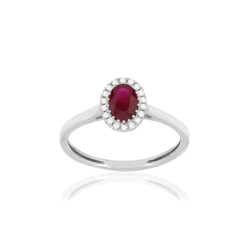 Bague or blanc 750 rubis diamants