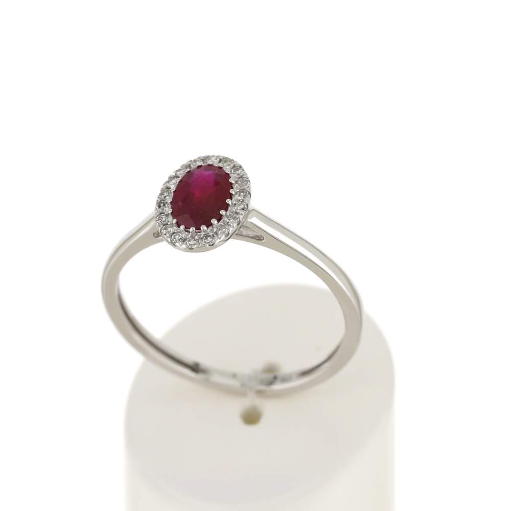 Bague or blanc 750 rubis diamants - vue 2