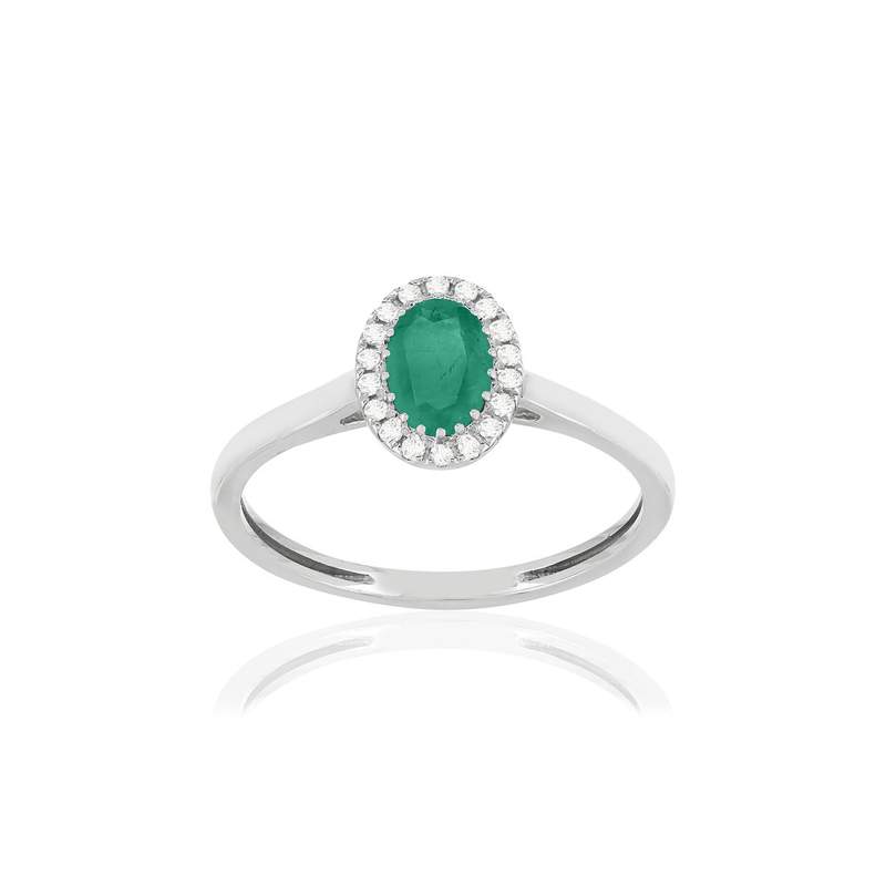 Bague or blanc 750 émeraude diamants - vue 1
