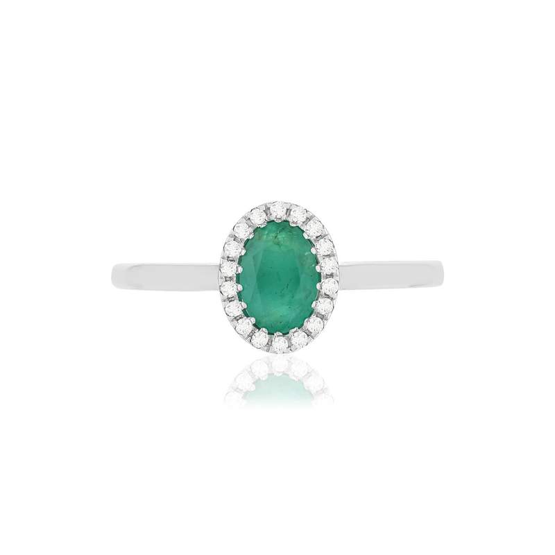 Bague or blanc 750 émeraude diamants - vue 3